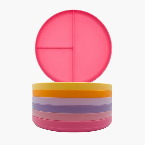 Baby Joey Kids Divided Plate Set for Girls, Pink, Purple, & Yellow Assorted Colors, 6 Piece