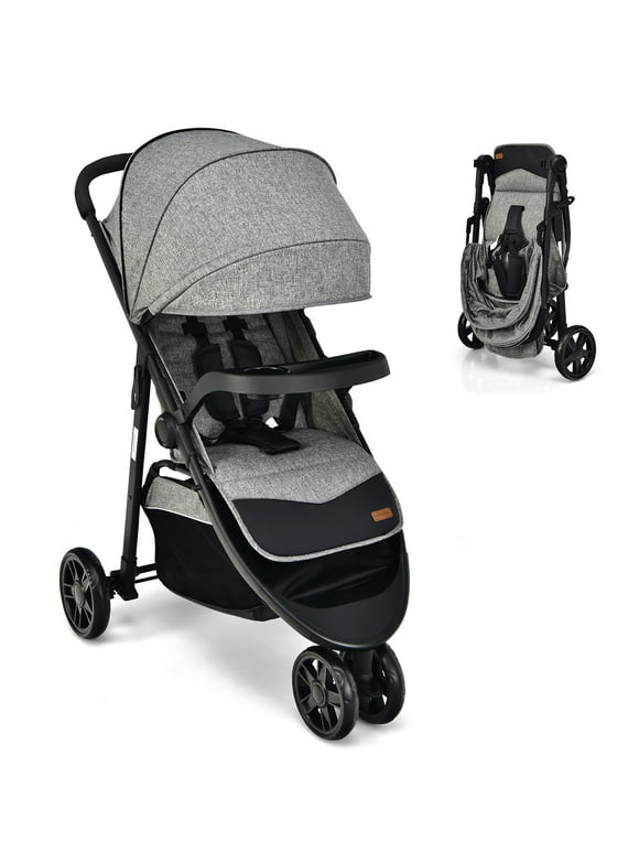 Baby Jogging Stroller Jogger Travel System w/Adjustable Canopy for Newborn Grey