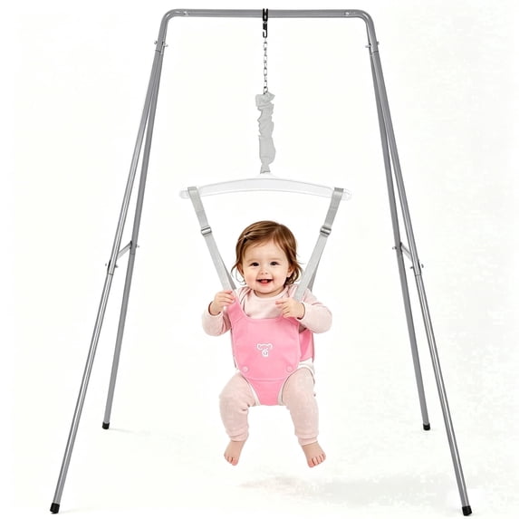 Baby Jumper with Stand, Baby Jumpers and Bouncers for Boys Girls, Easy to Assemble Exerciser, Pink