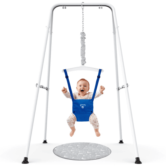 Baby Jumper with Stand, Portable Baby Bouncers and Jumpers with Water Mat, Jumper for Baby Boys/Girls, Blue