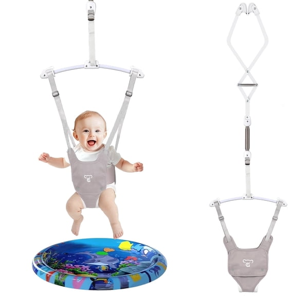 Baby Jumpers and Bouncers, Protable Jumper Doorway with Water Mat, Easy to Assemble, Jumper for Baby Boys/Girls, Gray