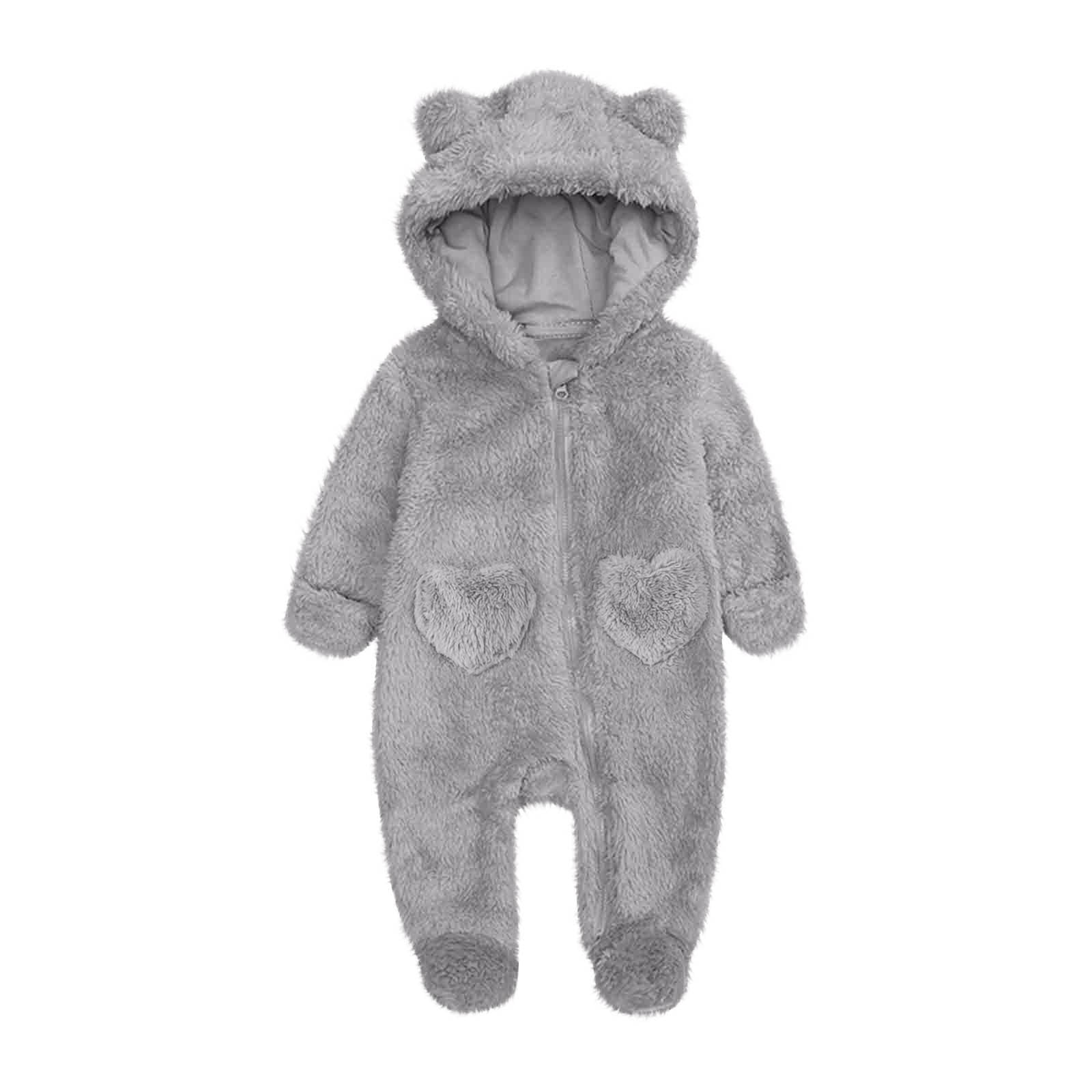Baby Jumpsuit Baby Snowsuits Winter Romper with Hood Bear Snowsuit Boy and Girl One Piece Suit for 0-12 Months, Light Gray, 9-12 Months