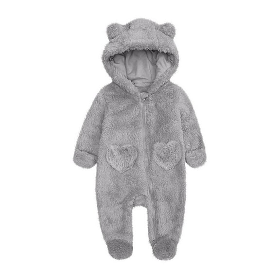 Baby Jumpsuit Baby Snowsuits Winter Romper with Hood Bear Snowsuit Boy and Girl One Piece Suit for 0-12 Months, Light Gray, 3-6 Months