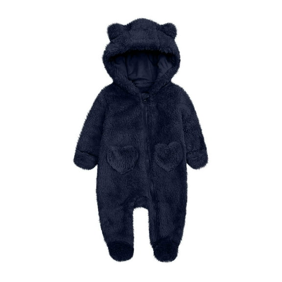 Baby Jumpsuit Baby Snowsuits Winter Romper with Hood Bear Snowsuit Boy and Girl One Piece Suit for 0-12 Months, Navy, 3-6 Months
