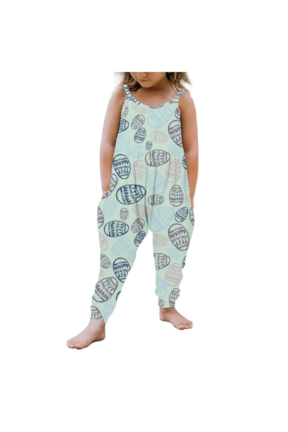 Baby Jumpsuit Girl Easter bunny Rabbit Egg Bilby Print Short Sleeveless Onesies Sibling Matching Outfits Easter Organic Baby Clothes Summer Clothes Trendy Clothes #Light Green 3-4 Years