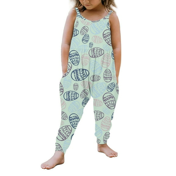 Baby Jumpsuit Girl Easter bunny Rabbit Egg Bilby Print Short Sleeveless Onesies Sibling Matching Outfits Easter Organic Baby Clothes Summer Clothes Trendy Clothes #Light Green 3-4 Years