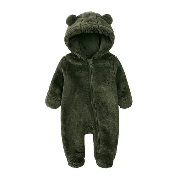 Baby Jumpsuit Hooded Fleece Rompers Long Sleeve One Piece Bear Ear Snowsuit Warm Winter Outwear