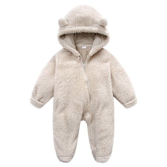 Baby Jumpsuit, Long Sleeve Hooded Zipper Closure Winter Romper Clothes for Boys Girls