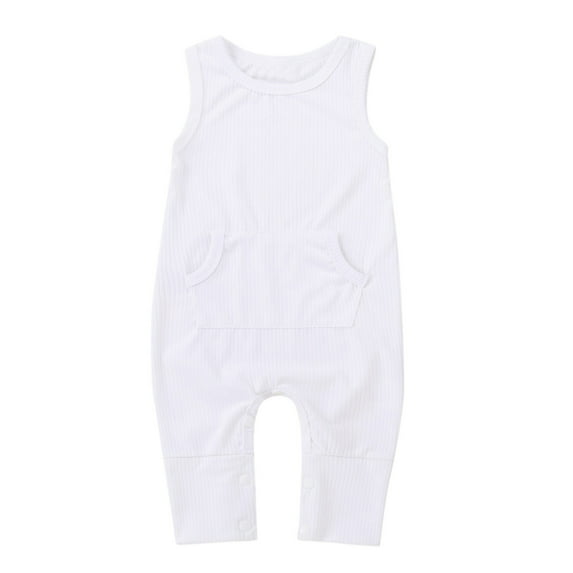 Baby Jumpsuits Newborn Infant Baby Girls Boys Sleeveless Ribbed Knit Jumpsuit Clothes New Casual Winter Jumpsuits White 12-18 Months