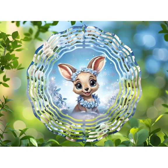 Baby Kangaroo Christmas Wreath 3D Wind Spinner, Festive Animal Kinetic Hanging Art for Holiday Decor