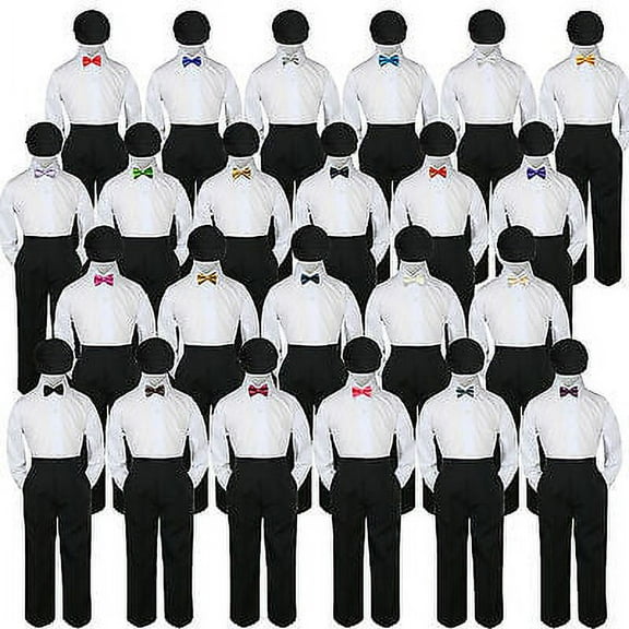 Baby Kid Boys Wedding Formal 4pc Set Shirt Black Pants Bow Tie Hat Suit size S-7
