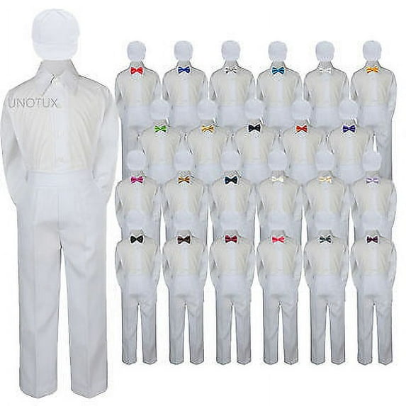Baby Kid Boys Wedding Formal 4pc Set Shirt White Pants Bow Tie Hat Suit size S-7