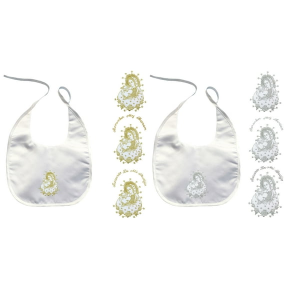 Baby Kid Christening Baptism White Bibs Gold Silver Embroidery Virgin Mary Pope