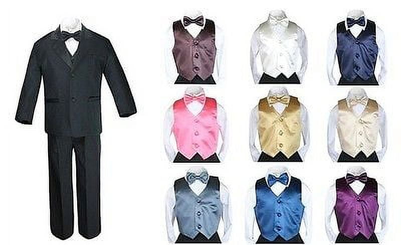Baby Kid Teen Boy Formal Party 7pc Black Suit Tuxedo Color Satin Vest Tie S-20