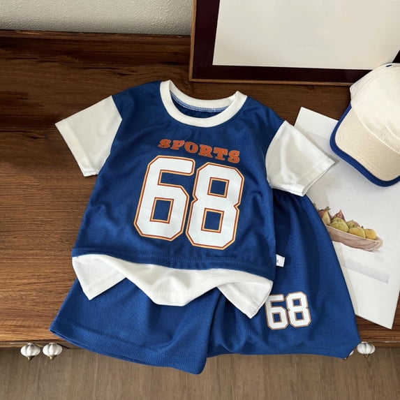 Baby Kids Basketball Outfits 2 Piece Athletic Scrimmage Short Sleeve Tops and Shorts Sets for Toddler Boys Girls Blue 2-3 Years