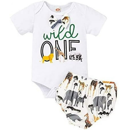 Baby Kids Birthday Giraffe Romper Outfits Infant Boy Wild One Gentleman Bodysuit Cake Smash Party Clothes(White,12-18m)
