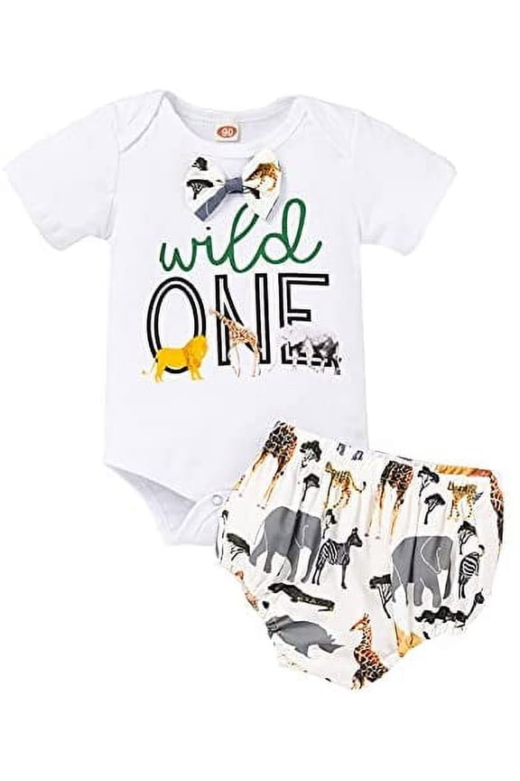 Baby Kids Birthday Giraffe Romper Outfits Infant Boy Wild One Gentleman Bodysuit Cake Smash Party Clothes(White,12-18m)