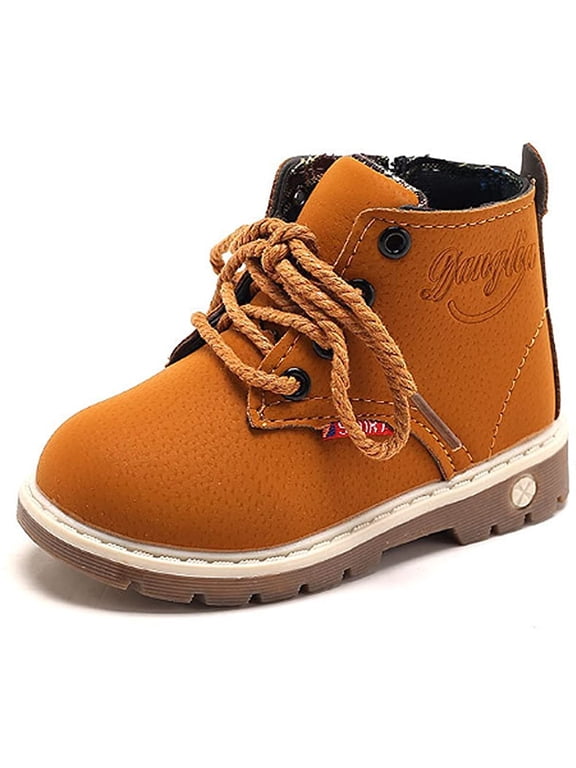 Baby Kids Boots - Boys Girls Rubber Sole PU Leather Shoes Hiking Ankle Boots Toddler/Little Kid