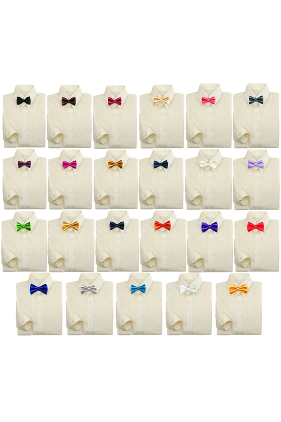 Baby Kids Boy Formal Party Suit IVORY Button Down Dress Shirt Color Bow tie 0-7