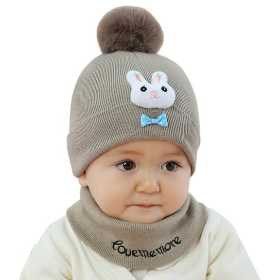Baby Kids Boy Girl Pompom Hat Winter Warm Knit Bobble Cartoon Cap Scarf Set Knit Hats Baby Boy Head Summer Hat for Girls Baby Hat And Mitten Set Animal Boys Hat Preemie Bonnet Toddler Hat for Girls