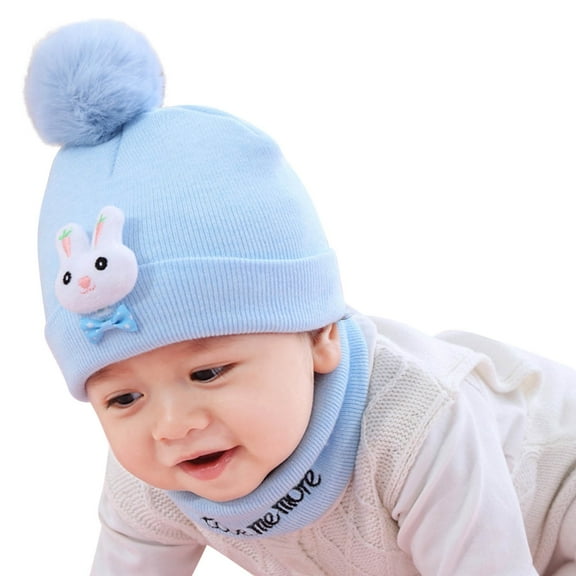 Baby Kids Boy Girl Pompom Hat Winter Warm Knit Bobble Cartoon Cap Scarf Set Knit Hats Baby Boy Head Summer Hat for Girls Baby Hat And Mitten Set Animal Boys Hat Preemie Bonnet Toddler Hat for Girls