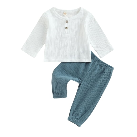 Baby Kids Boys 2-piece Outfit, Contrast Color Long Sleeve T-shirt with Long Pants Fall Outfit, 12 18 24M 3 4T