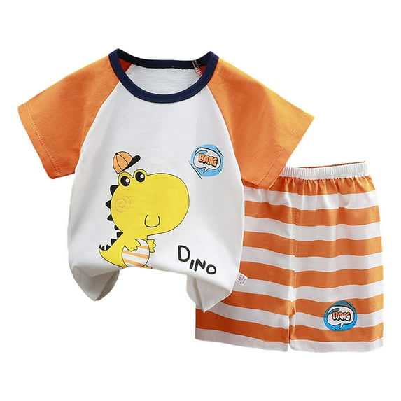 Baby Kids Boys Elastic Shorts Set, 6 12 18 24 Months 2T 3T 4T Sleeveless Shirt with Elastic Waist Shorts Outfits Set Dailywear Set (3-6 Months,Orange) Boys Summer Sleeveless Top+Shorts Set