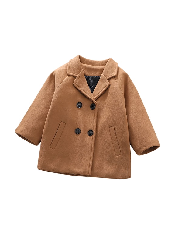 Baby Kids Boys Girls Classic Wool Blend Coat Winter Double Breasted Trench Coat Outwear Pea Coat Jacket