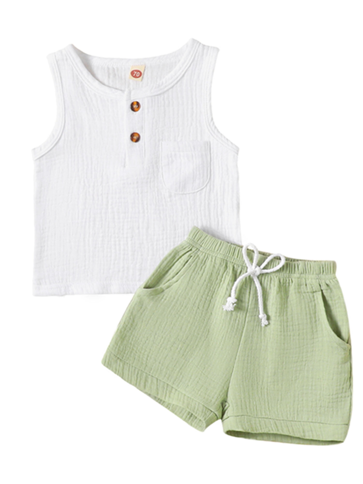 Baby Kids Boys Shorts Set Button Closure Tank Top Elastic Waist Shorts