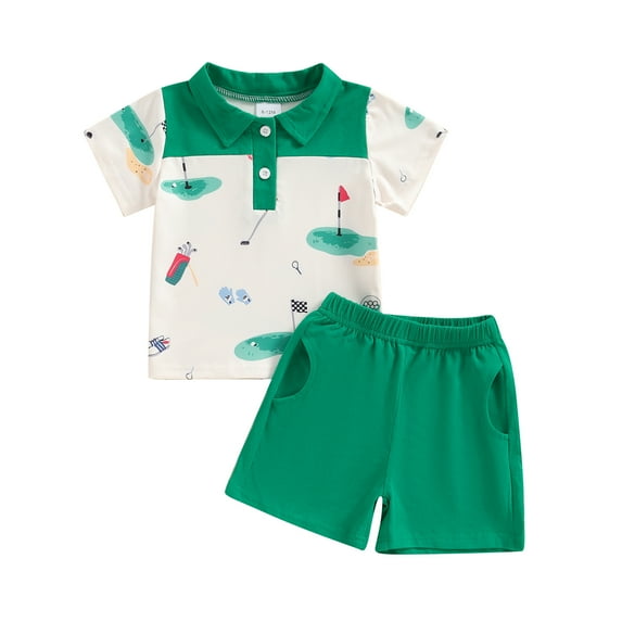 Baby Kids Boys Shorts Set, Short Sleeve Printed Shirt with Elastic Waist Shorts Toddler Set Summer Outfit