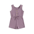 thumbnail image 1 of Baby Kids Girl Sleeveless Ribbed Romper 6 12 18 24 Months 2T 3T 4T Solid Color Summer Jumpsuit Overall Shorts for Newborn Toddler Clothing, 1 of 9