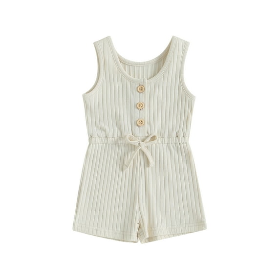 Baby Kids Girl Sleeveless Ribbed Romper 6 12 18 24 Months 2T 3T 4T Solid Color Summer Jumpsuit Overall Shorts for Newborn Toddler Clothing