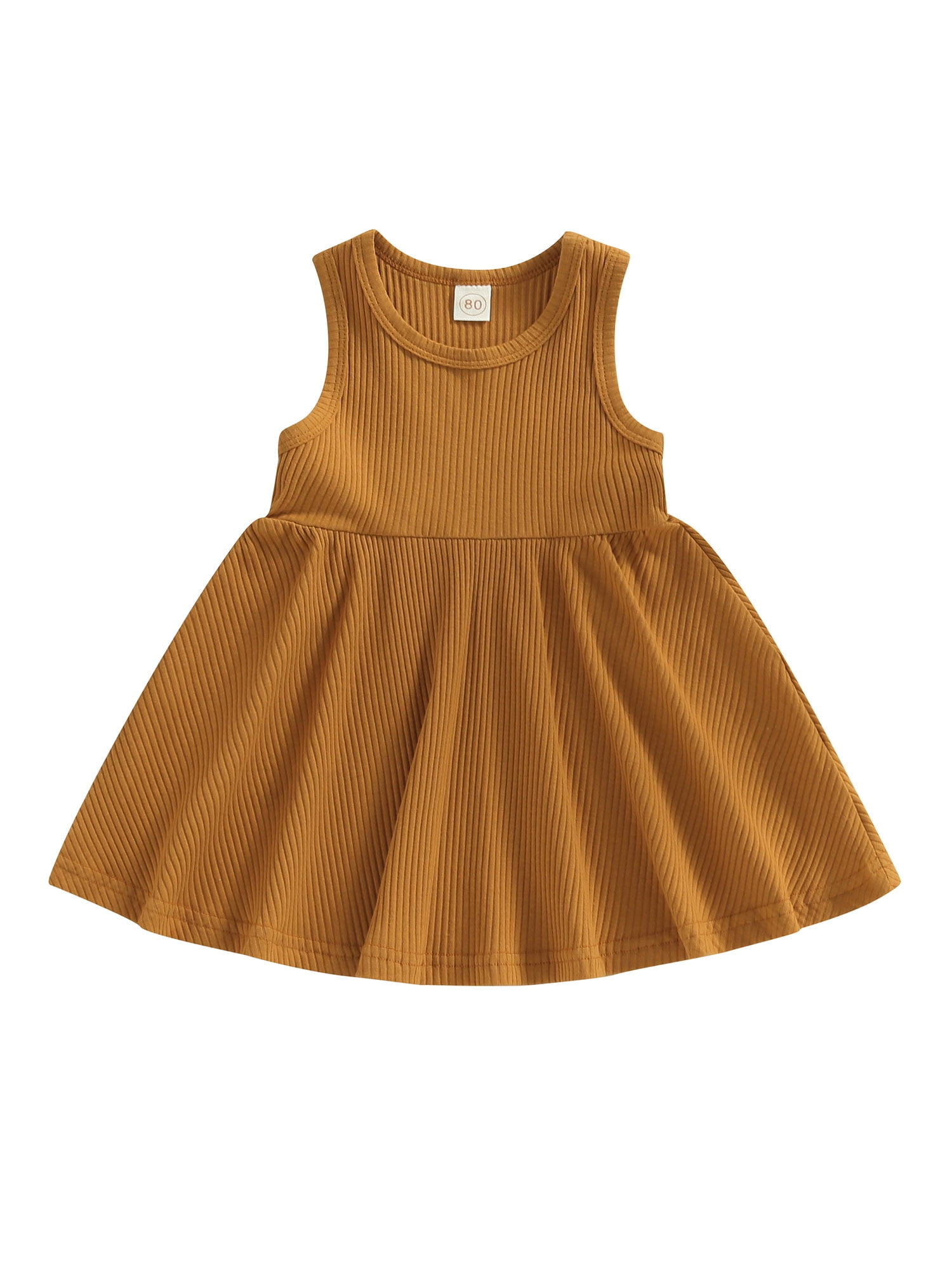 Baby Kids Girl’s Dress, Sleeveless Crew Neck Solid Summer Aline Dress