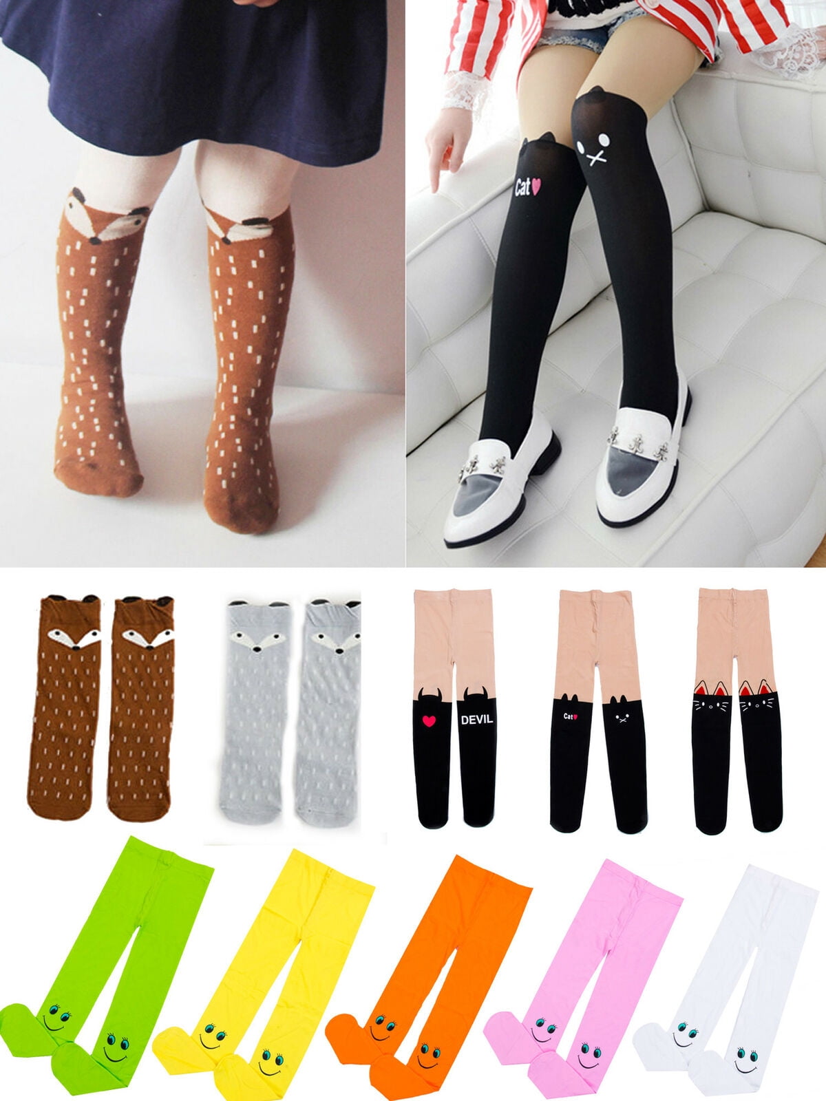 Baby Kids Girls Cotton Fox Tights Socks High Knee Long Socks Stockings Pants Hosiery Pantyhose Socks