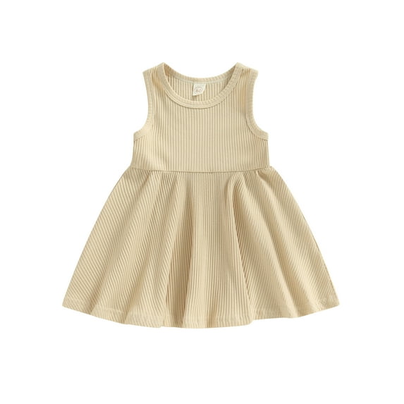 Baby Kids Girls Dress, 6 12 18 24 Months 2T 3T 4T Sleeveless Crew Neck Solid Summer A-line Dress for Casual Daily
