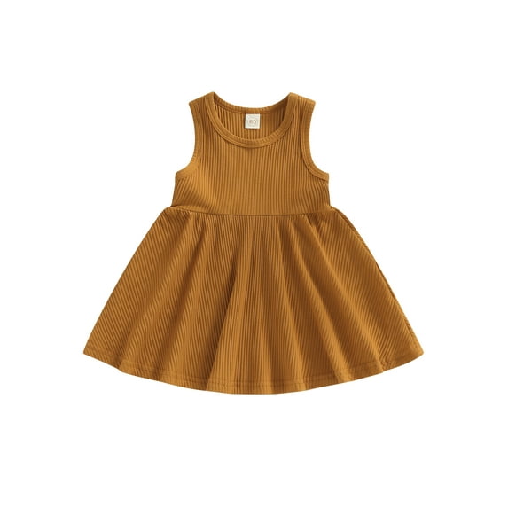 Baby Kids Girls Dress, 6 12 18 24 Months 2T 3T 4T Sleeveless Crew Neck Solid Summer A-line Dress for Casual Daily