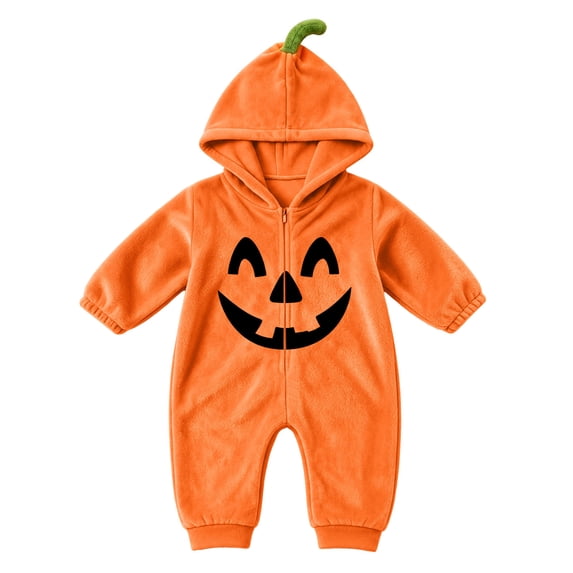 Baby Kids Halloween Onesie Pumpkin Cosplay Costume for Boy Girl Soft Fleece Plush Flannel Jumpsuit Zip Up Hoodies Casual Party Outfits Funny One Piece with Pockets Orange 7 18-24 Months