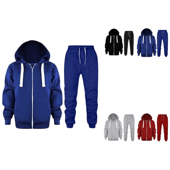 Baby Kids Long Sleeve Solid Color Zip-Up Hoodie Sweatshirt Top with Pocket – Girls Coat Jacket and Matching Pants Set