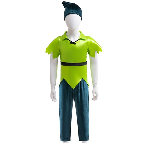 Baby Kids Peter Pan Costume with Hat, Halloween Fancy Party Dress Up Set, SIZE 1 to 6