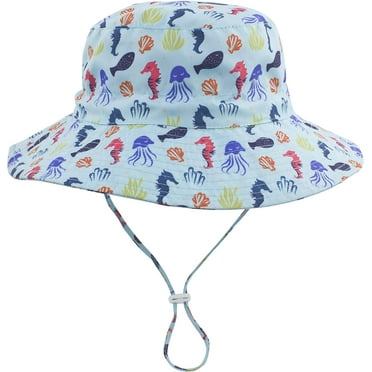 Baby Kids Printed Sun Hat Wide Brim UPF 50+ UV Protection Bucket Hat Fishman Cap (6 Months-8 Years)