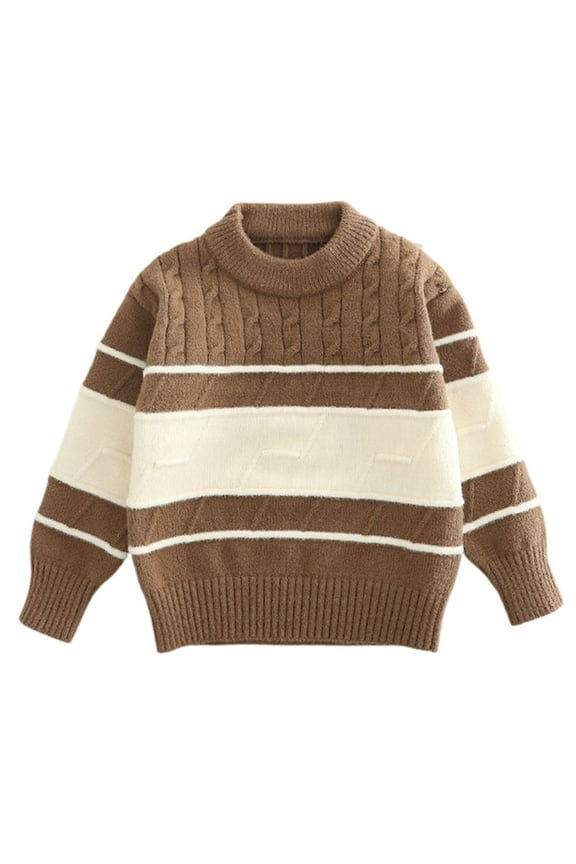 Baby Kids Rainbow Stripes Knitted Jumper Girls Boys Long Sleeve Pullover Top Knitwear Khaki 11-12 Years