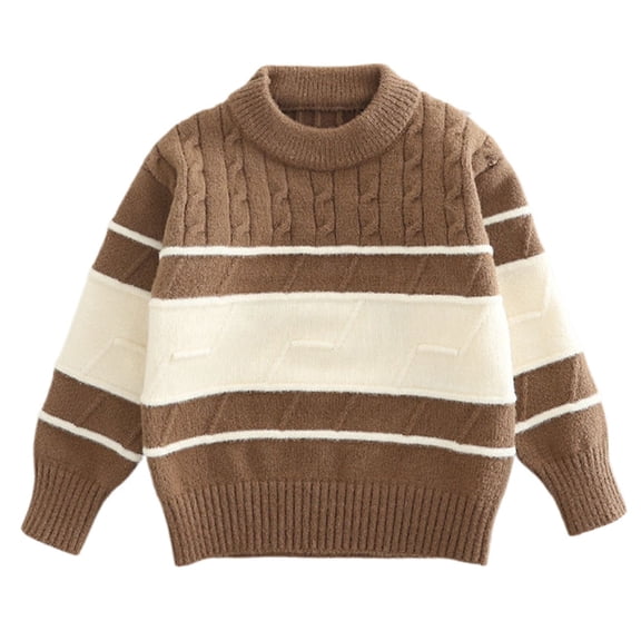 Baby Kids Rainbow Stripes Knitted Jumper Girls Boys Long Sleeve Pullover Top Knitwear Khaki 7-8 Years