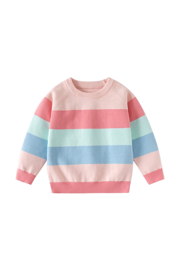 Baby Kids Rainbow Stripes Knitted Jumper Girls Boys Long Sleeve Pullover Top Knitwear Pink 9-10 Years
