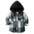 thumbnail image 1 of Baby Kids Toodler Plaid Lapel Button Down Long-Sleeved Frosted Hooded Jacket Shirt 0-7 Years Boys Girls, 1 of 6
