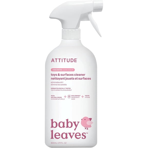 Baby & Kids Toy Cleaner Spray, EWG Verified, Multi-Surface Cleaner for Toys, High Chairs & Play Areas, Naturally Derived, Vegan, Unscented, 27.1 Fl Oz