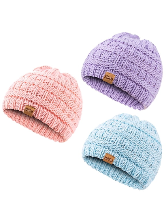 Baby Kids Winter Warm Hats, Infant Toddler Children Beanie Knit Cap Girls Boys-3 Pack