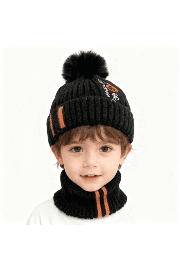 Baby Kids Winter Warm Hats, Infant Toddler Children Pom Pom Beanie Knit Cap Girls Boys-2 piece