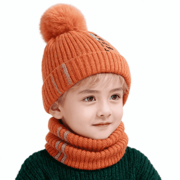 Baby Kids Winter Warm Hats, Infant Toddler Children Pom Pom Beanie Knit Cap Girls Boys-2 piece
