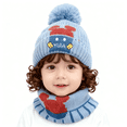 thumbnail image 1 of Baby Kids Winter Warm Hats, Infant Toddler Children Pom Pom Beanie Knit Cap Girls Boys-2 piece, 1 of 9
