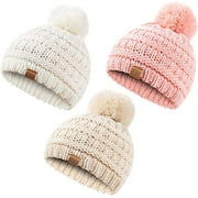 REDESS Baby Kids Winter Warm Beanie Hats, Infant Toddler Children Pom Pom Beanie Knit Cap Girls Boys-3 Pack